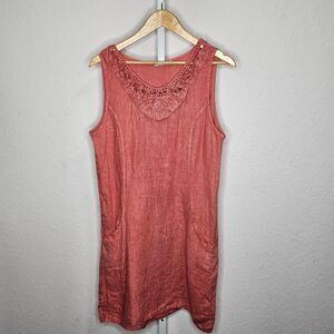 Lungo L’Arno Sleeveless Coral Pink Linen Dress Italy‎ Boho Size Large